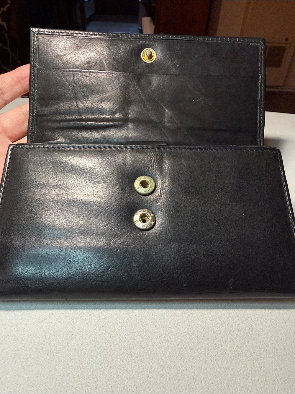 Black Leather Trifold Wallet with ID Window